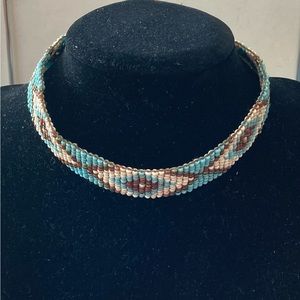 Glass Bead Choker Necklace Tribal Design Boho